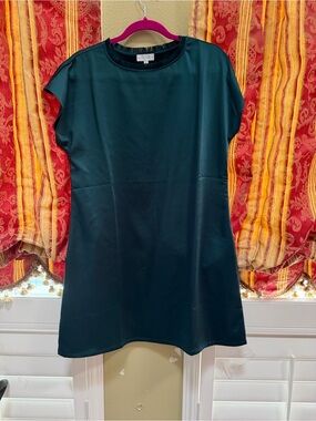 S’edge Dark Teal Satin Short-Sleeve Mini Dress